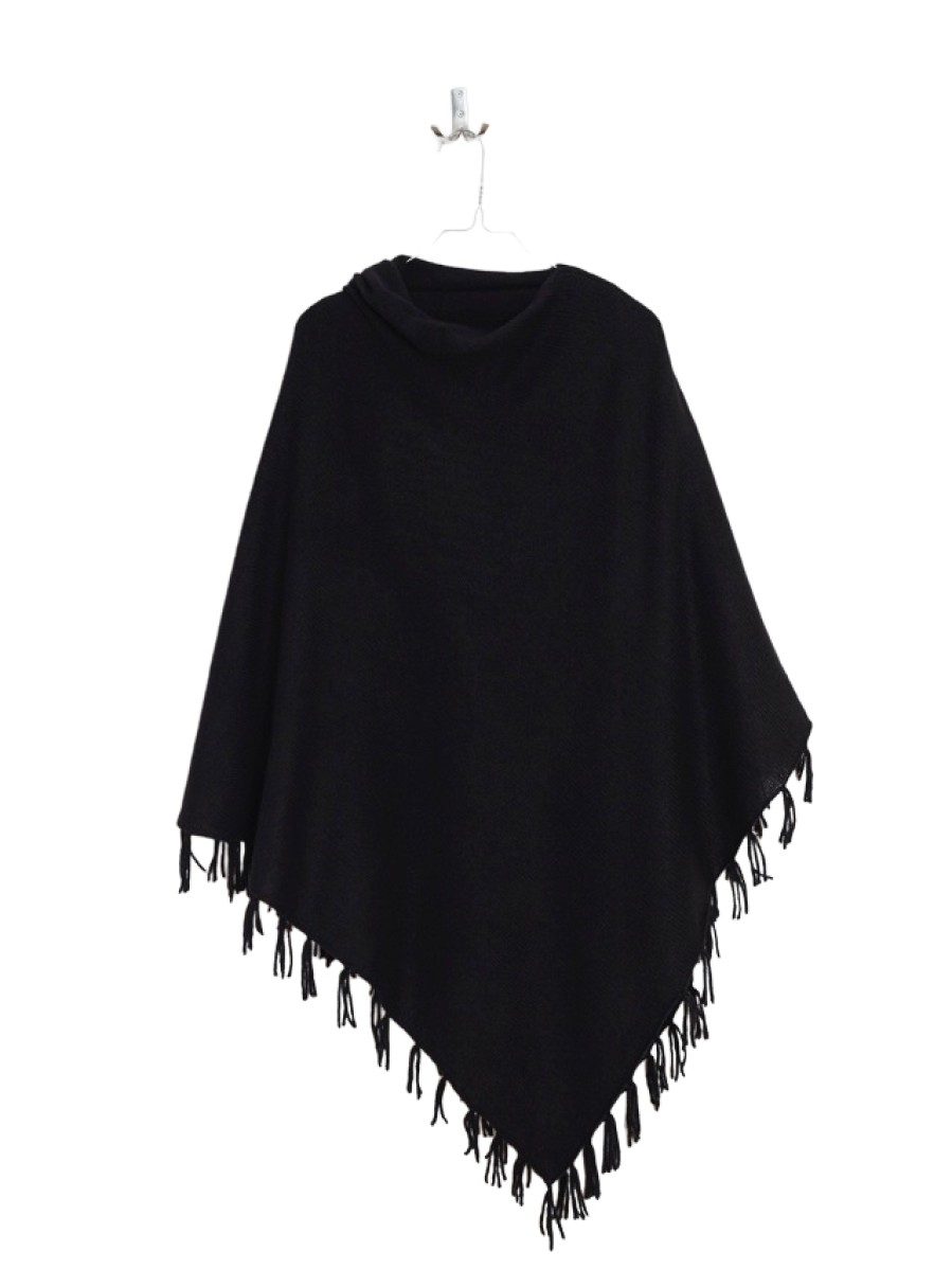 Women Petit Calin | Kaschmirponcho Mit Fransen - Farbe Black - Petit Calin Hamburg